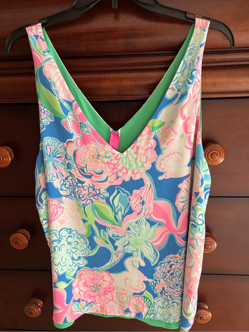Lilly Pulitzer Reversible Floral V-Neck in Blue, Pink & Green